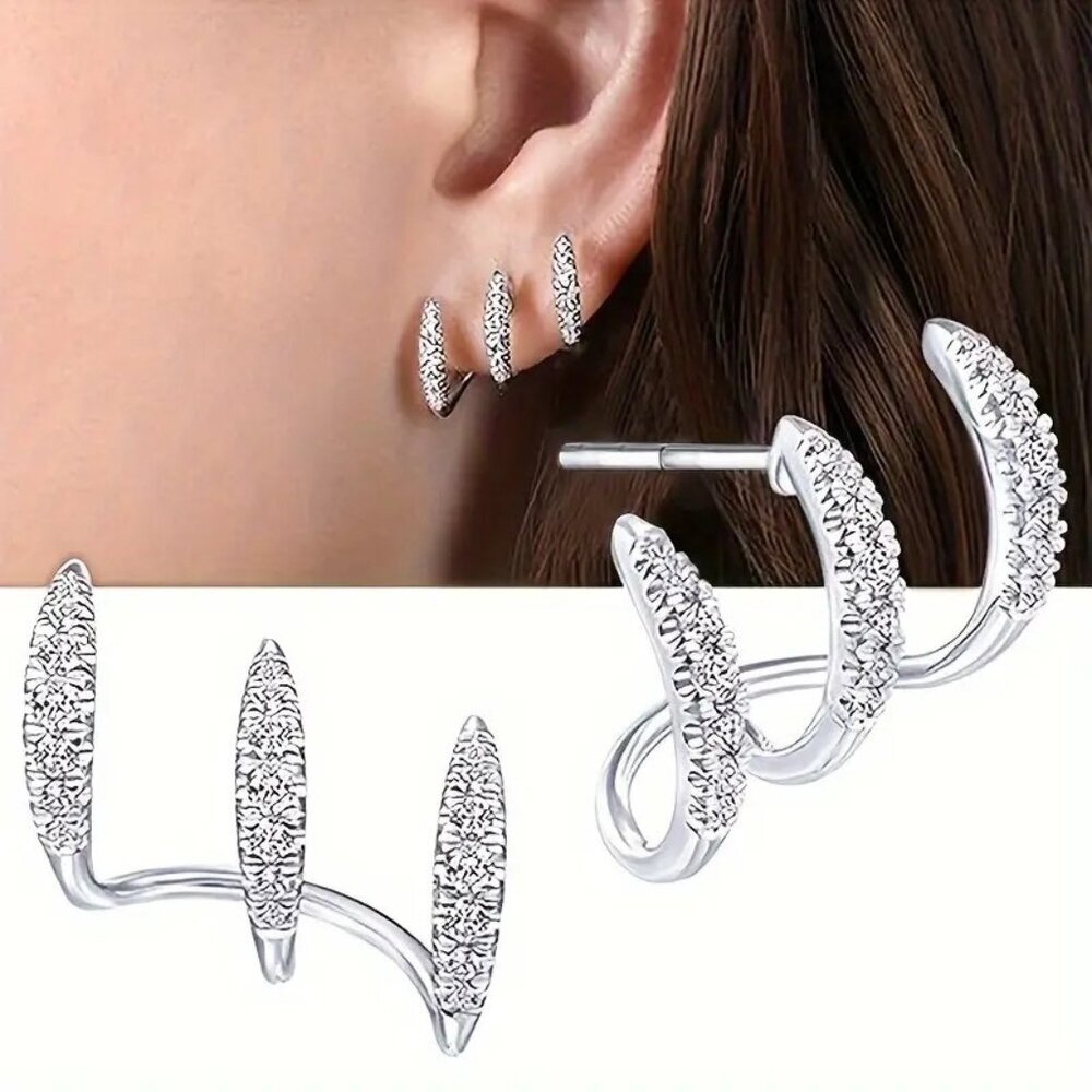 Rhinestone Claw Stud Bling Earrings - Picture 4 of 4